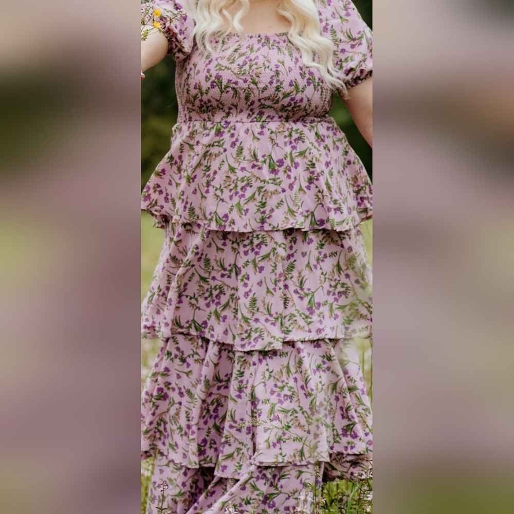 Entro Lavender Floral Tiered Maxi Dress